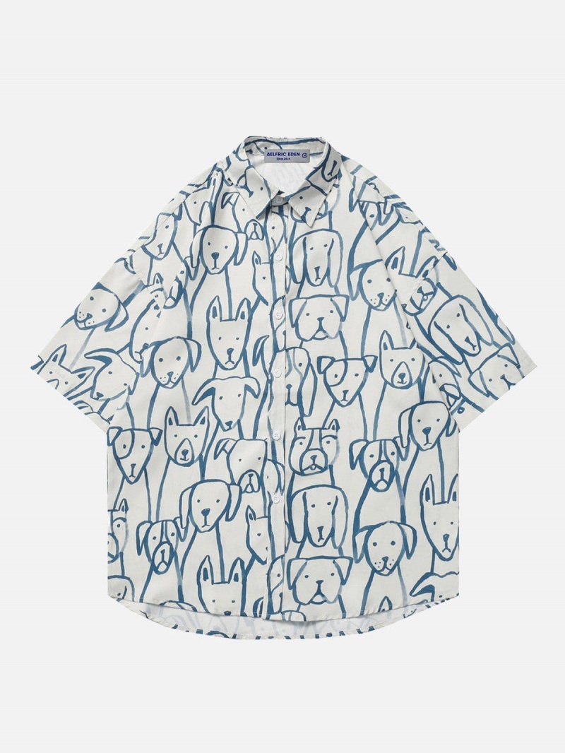 Chemise à Manches Courtes Aelfric Eden Hand-painted Line Puppy Print Abricot | UCY-40174813